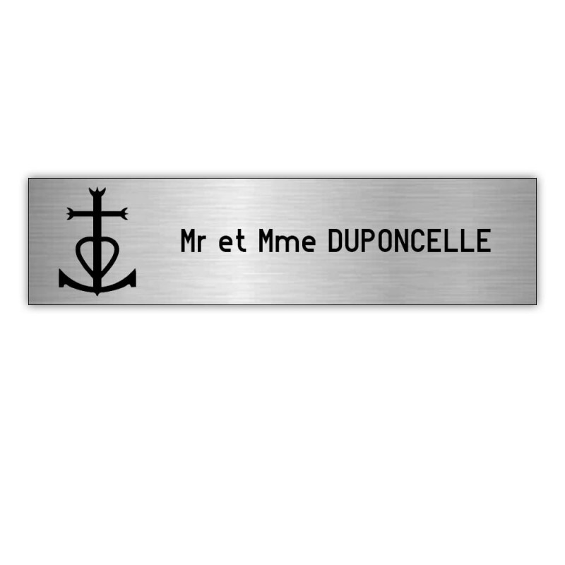 Plaque boite aux lettres Decayeux CROIX CAMARGUAISE (100x25mm) gris argent lettres noires - 1 ligne