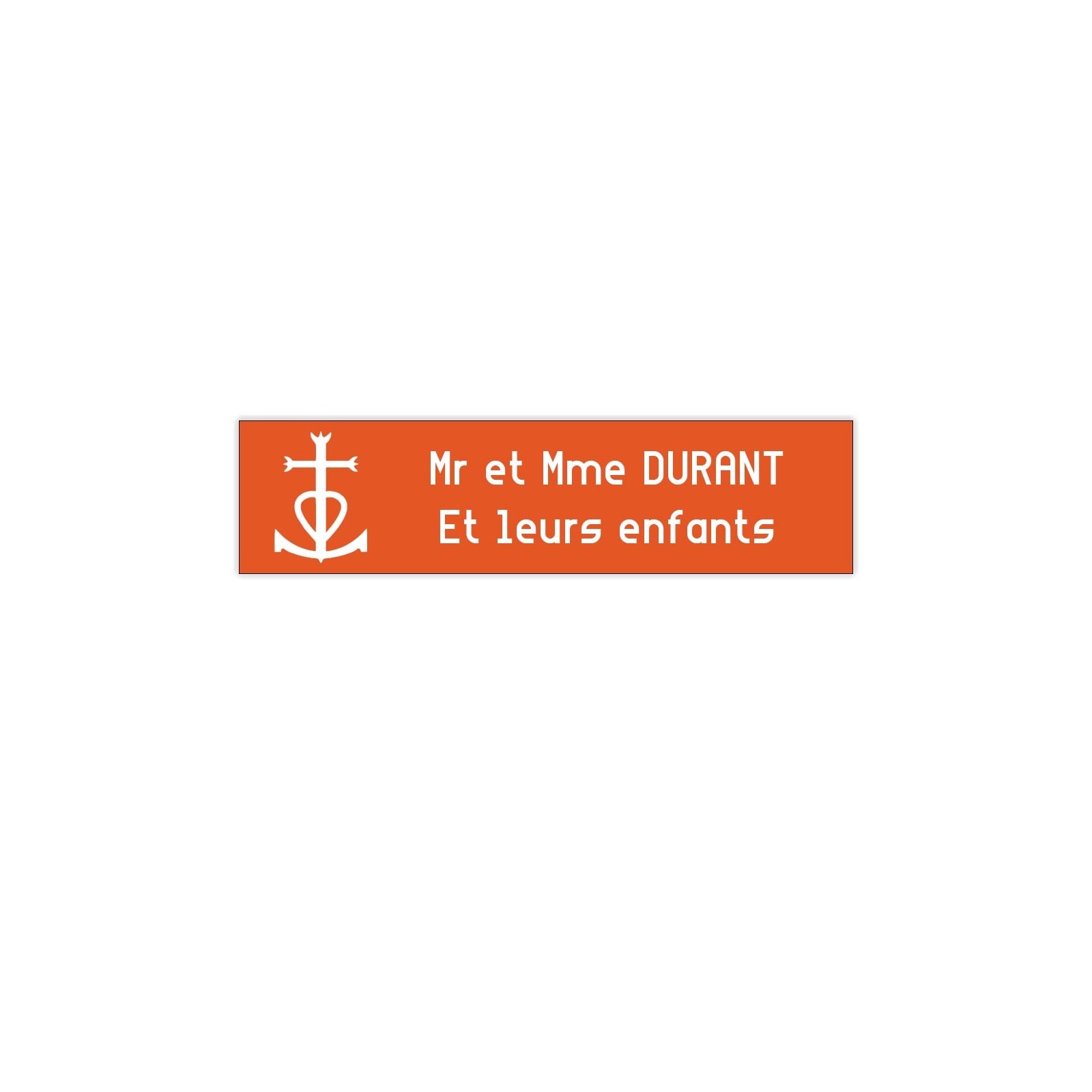 Plaque boite aux lettres Decayeux CROIX CAMARGUAISE (100x25mm) orange lettres blanches - 2 lignes