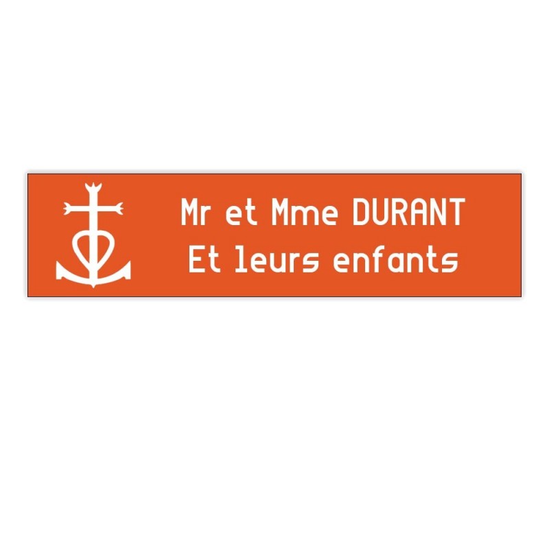 Plaque boite aux lettres Decayeux CROIX CAMARGUAISE (100x25mm) orange lettres blanches - 2 lignes Plaque boite aux lettres Decayeux CROIX CAMARGUAISE (100x25mm) orange lettres blanches - 2 lignes