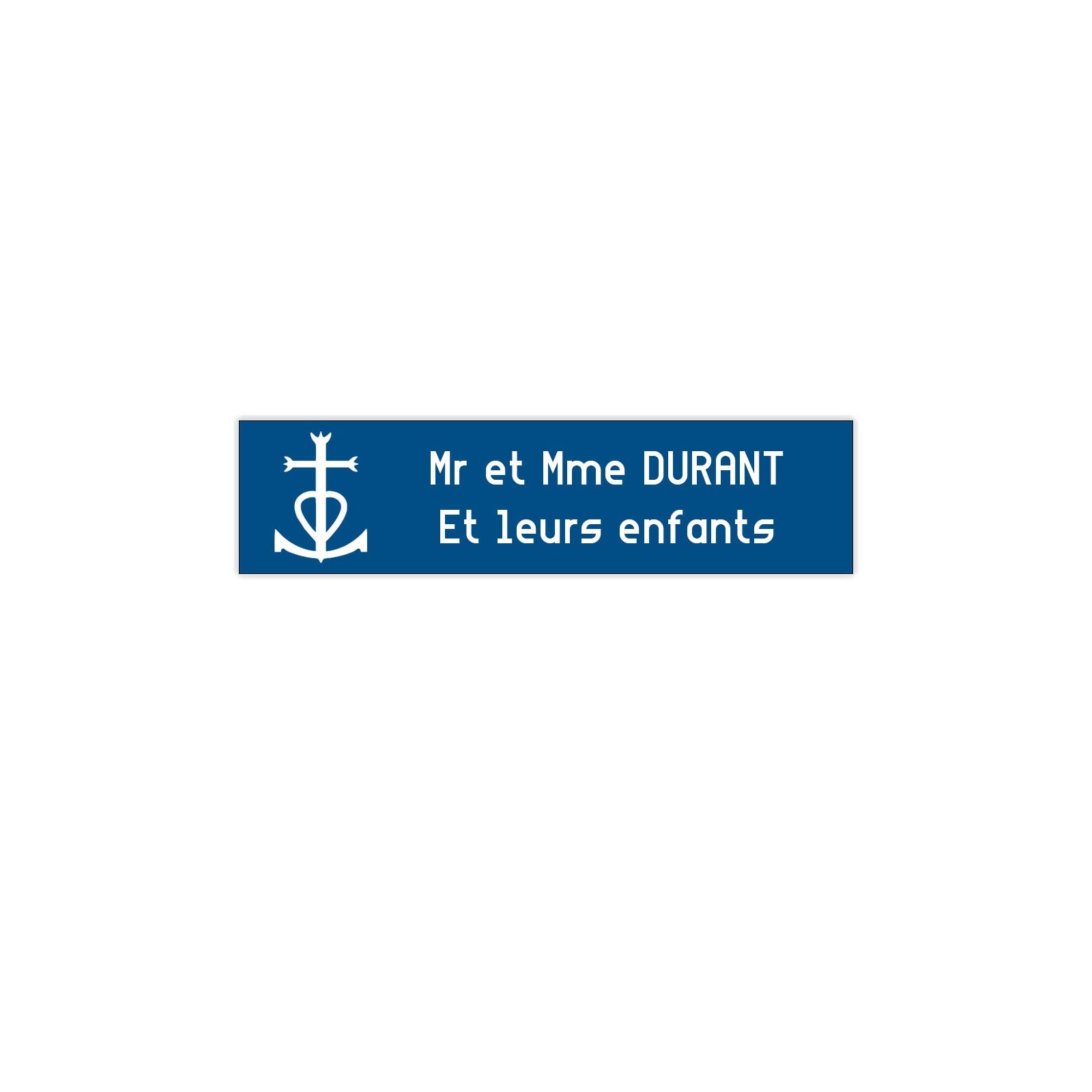 Plaque boite aux lettres Decayeux CROIX CAMARGUAISE (100x25mm) bleue lettres blanches - 2 lignes