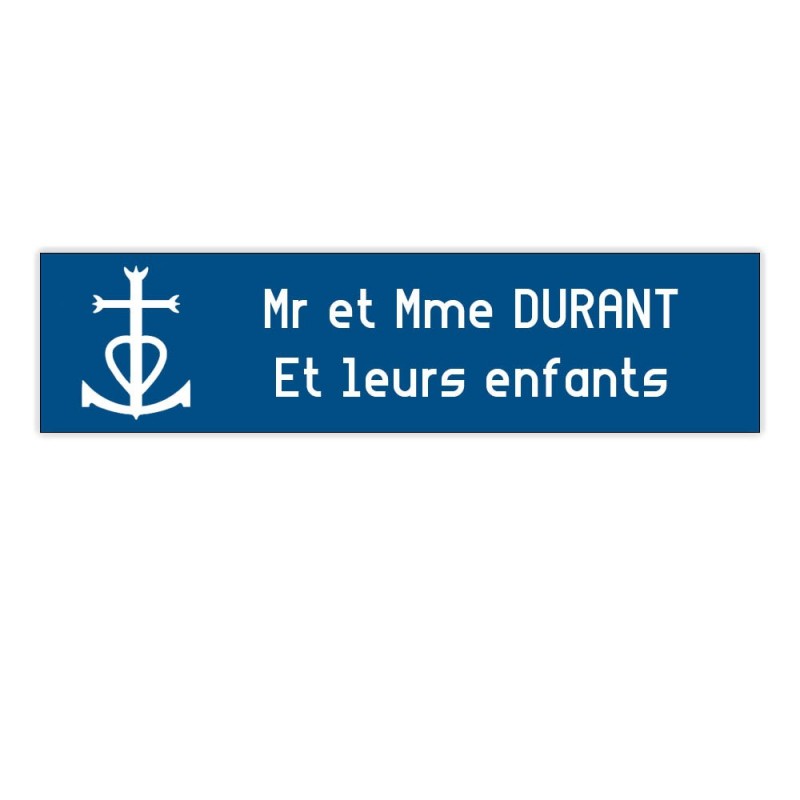 Plaque boite aux lettres Decayeux CROIX CAMARGUAISE (100x25mm) bleue lettres blanches - 2 lignes Plaque boite aux lettres Decayeux CROIX CAMARGUAISE (100x25mm) bleue lettres blanches - 2 lignes