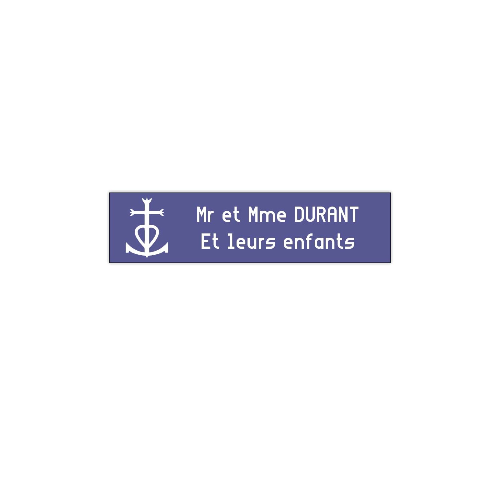Plaque boite aux lettres Decayeux CROIX CAMARGUAISE (100x25mm) violette lettres blanches - 2 lignes