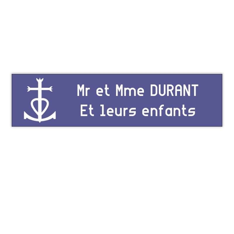 Plaque boite aux lettres Decayeux CROIX CAMARGUAISE (100x25mm) violette lettres blanches - 2 lignes