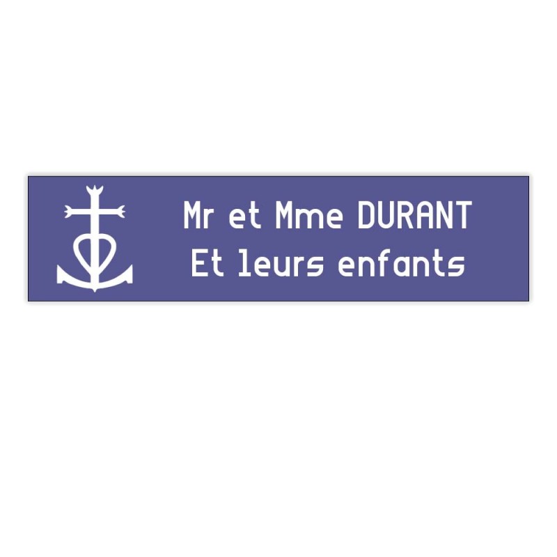 Plaque boite aux lettres Decayeux CROIX CAMARGUAISE (100x25mm) violette lettres blanches - 2 lignes Plaque boite aux lettres Decayeux CROIX CAMARGUAISE (100x25mm) violette lettres blanches - 2 lignes
