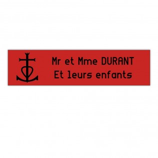 Plaque boite aux lettres Decayeux CROIX CAMARGUAISE (100x25mm) rouge lettres noires - 2 lignes