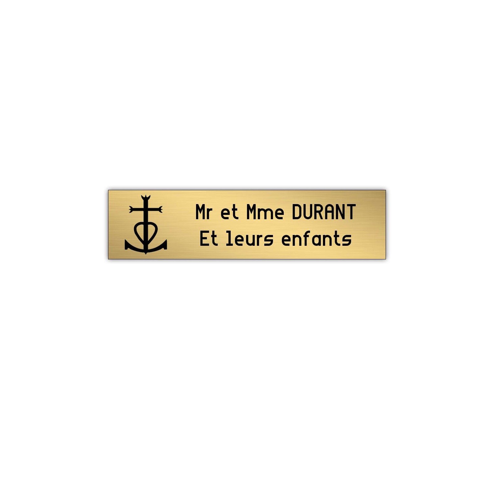 Plaque boite aux lettres Decayeux CROIX CAMARGUAISE (100x25mm) or brossé lettres noires - 2 lignes