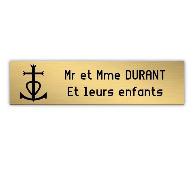 Plaque boite aux lettres Decayeux CROIX CAMARGUAISE (100x25mm) or brossé lettres noires - 2 lignes Plaque boite aux lettres Decayeux CROIX CAMARGUAISE (100x25mm) or brossé lettres noires - 2 lignes