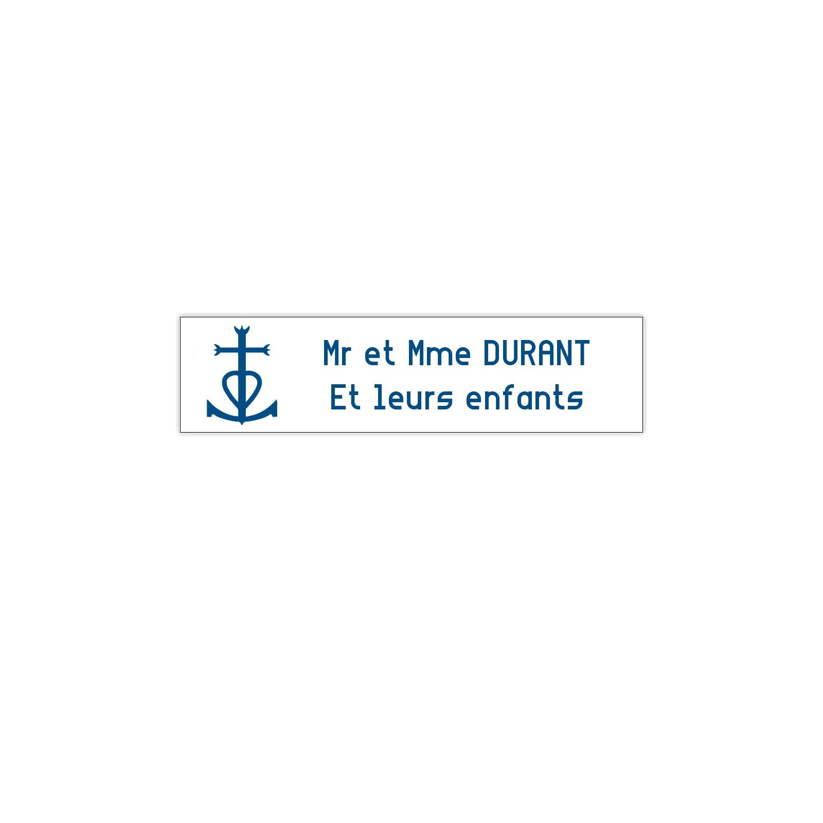 Plaque boite aux lettres Decayeux CROIX CAMARGUAISE (100x25mm) blanche lettres bleues - 2 lignes