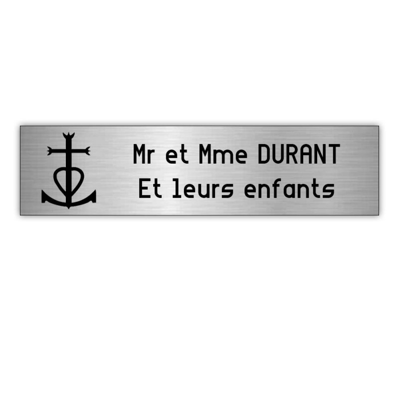 Plaque boite aux lettres Decayeux CROIX CAMARGUAISE (100x25mm) gris argent lettres noires - 2 lignes