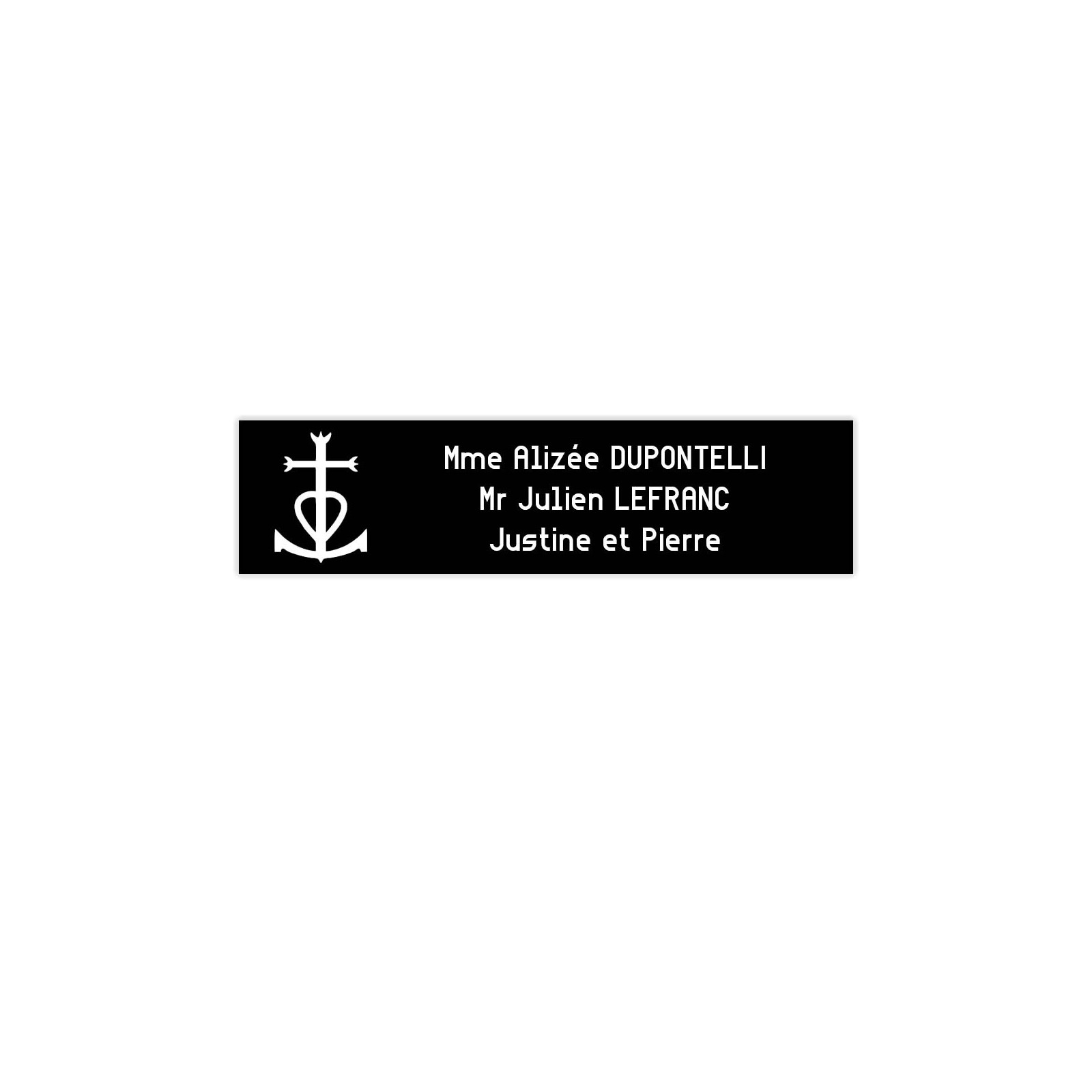 Plaque boite aux lettres Decayeux CROIX CAMARGUAISE (100x25mm) noire lettres blanches - 3 lignes