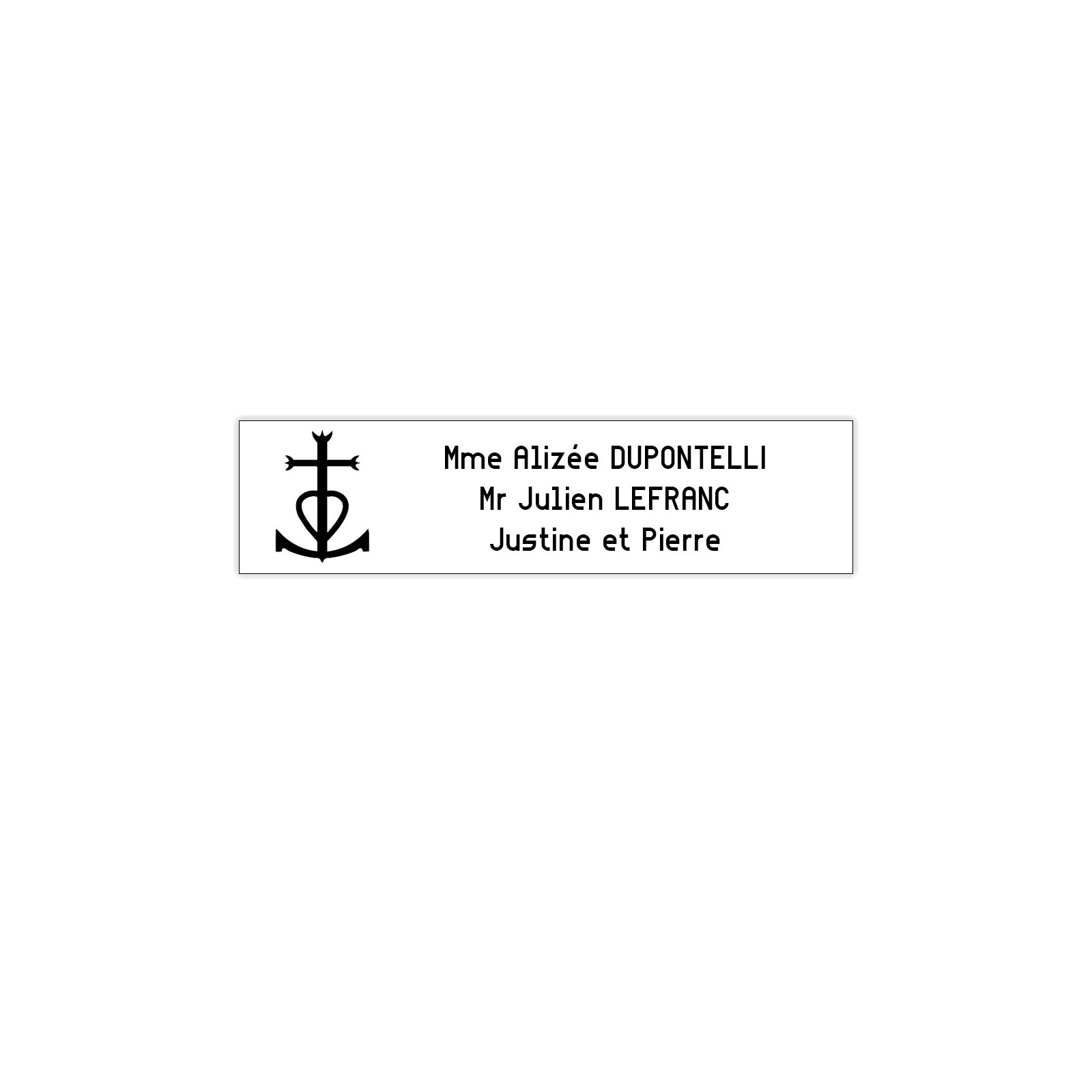 Plaque boite aux lettres Decayeux CROIX CAMARGUAISE (100x25mm) blanche lettres noires - 3 lignes
