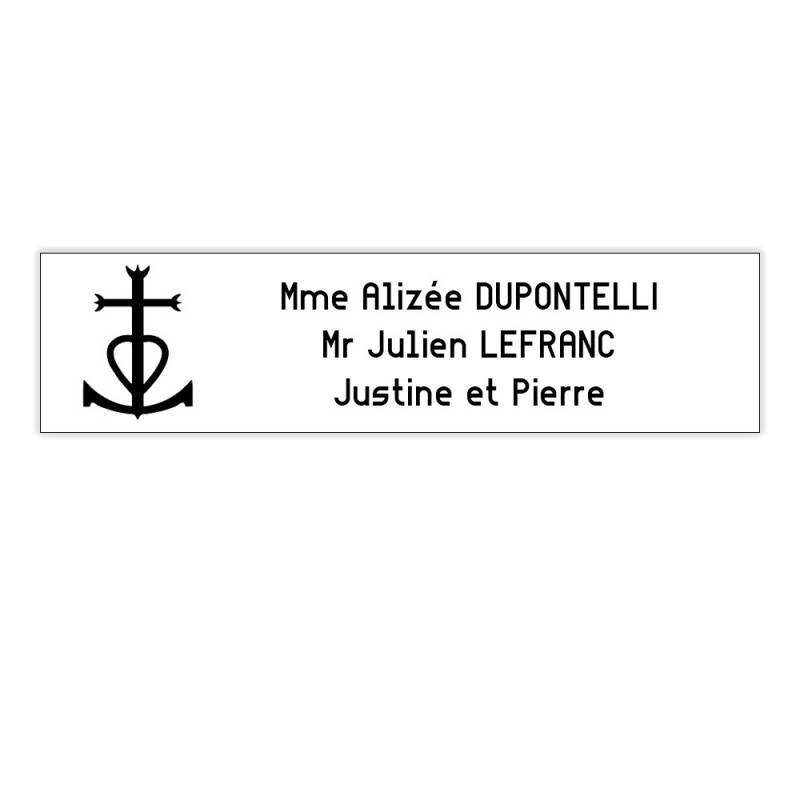Plaque boite aux lettres Decayeux CROIX CAMARGUAISE (100x25mm) blanche lettres noires - 3 lignes Plaque boite aux lettres Decayeux CROIX CAMARGUAISE (100x25mm) blanche lettres noires - 3 lignes