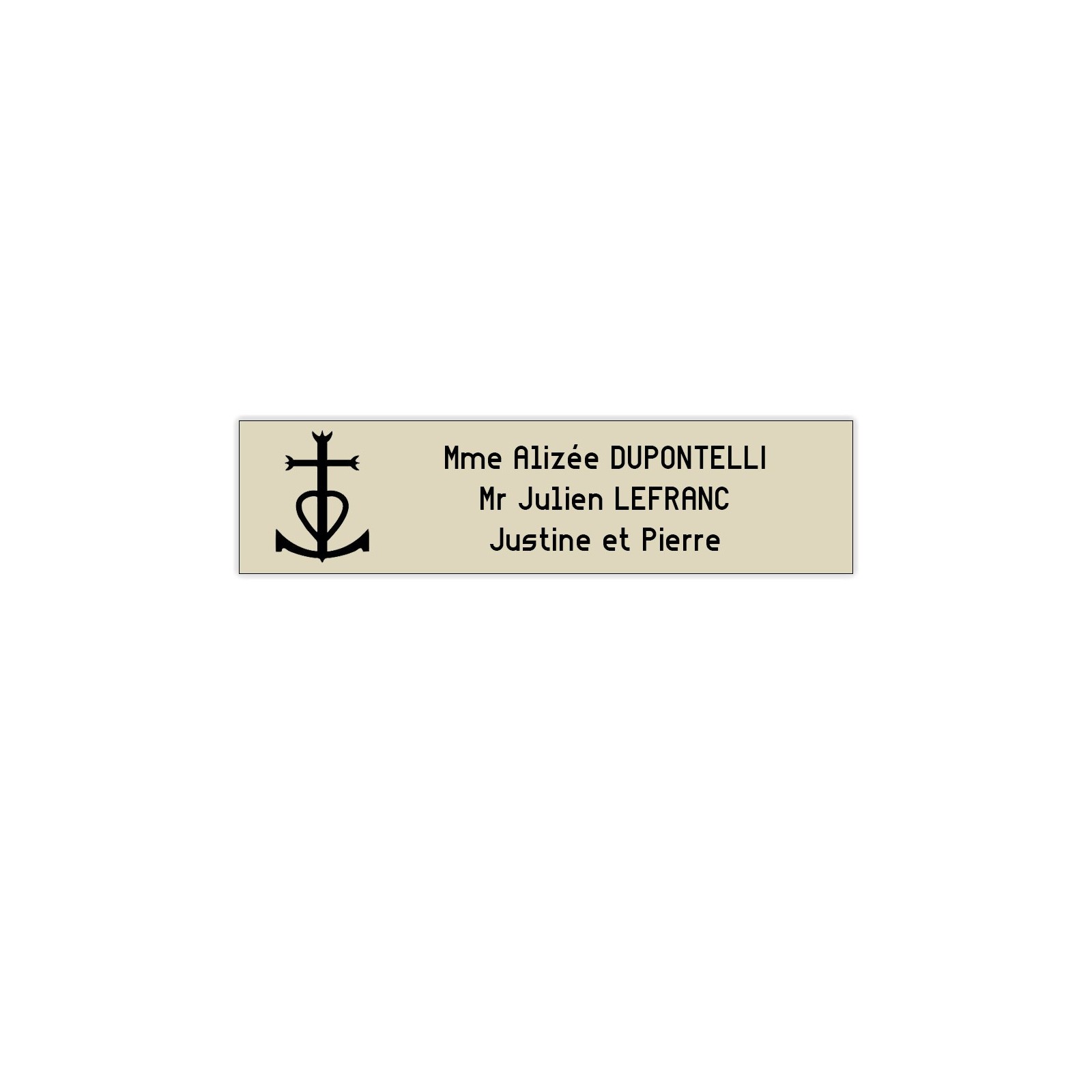 Plaque boite aux lettres Decayeux CROIX CAMARGUAISE (100x25mm) beige lettres noires - 3 lignes