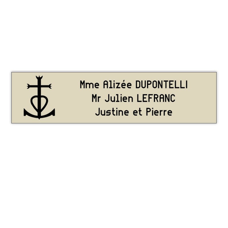 Plaque boite aux lettres Decayeux CROIX CAMARGUAISE (100x25mm) beige lettres noires - 3 lignes