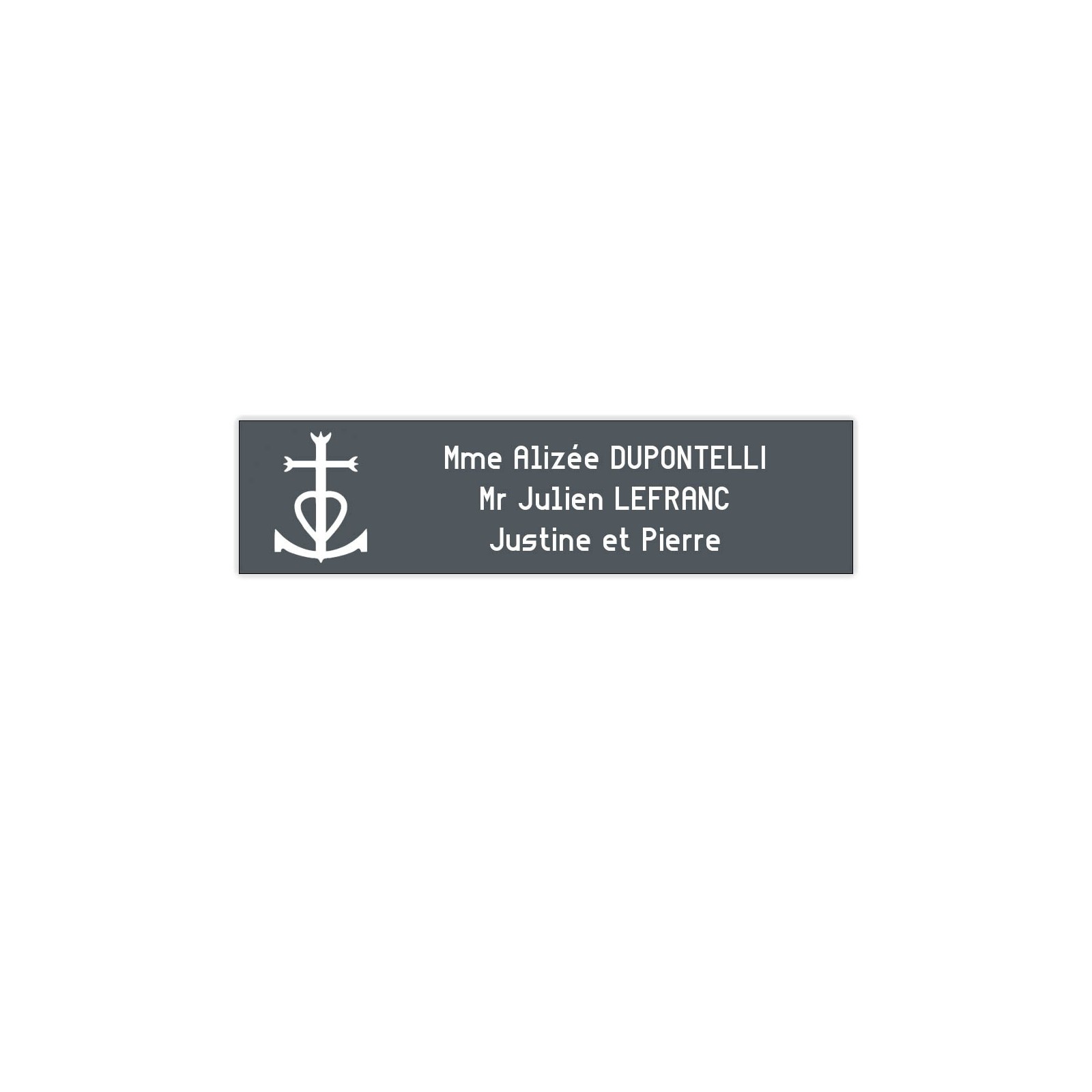 Plaque boite aux lettres Decayeux CROIX CAMARGUAISE (100x25mm) grise lettres blanches - 3 lignes