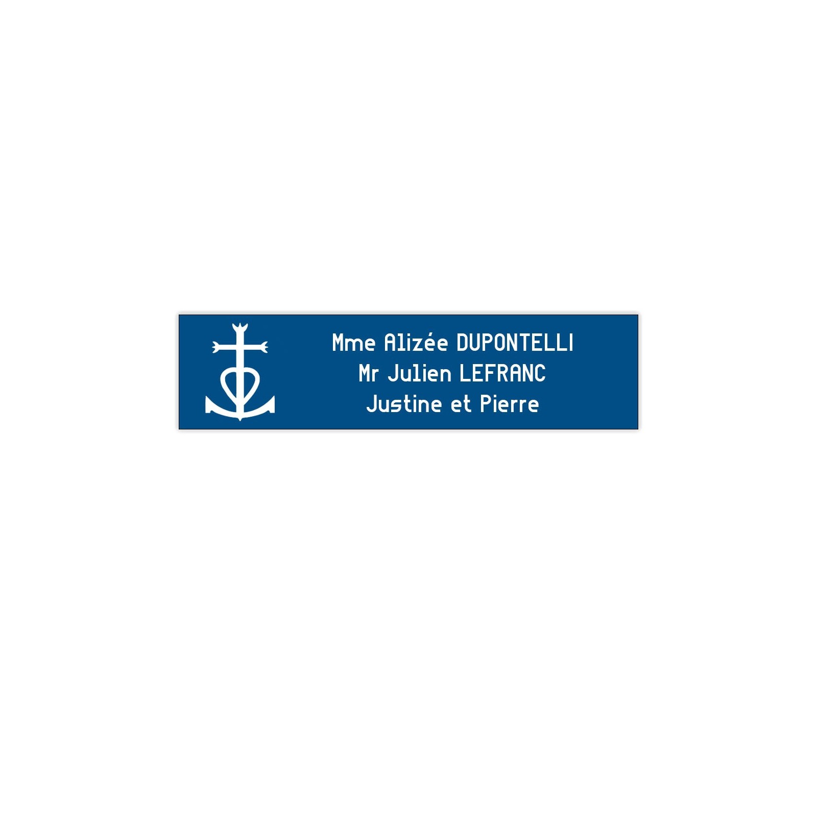 Plaque boite aux lettres Decayeux CROIX CAMARGUAISE (100x25mm) bleue lettres blanches - 3 lignes