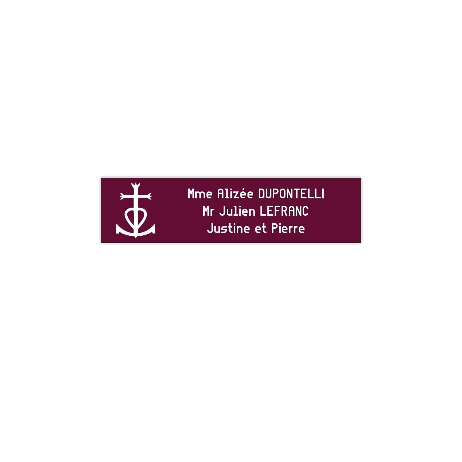 Plaque boite aux lettres Decayeux CROIX CAMARGUAISE (100x25mm) bordeaux lettres blanches - 3 lignes