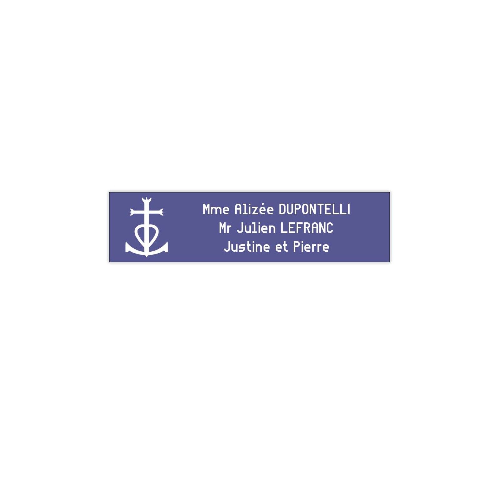 Plaque boite aux lettres Decayeux CROIX CAMARGUAISE (100x25mm) violette lettres blanches - 3 lignes