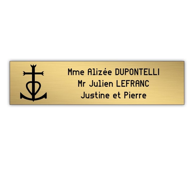 Plaque boite aux lettres Decayeux CROIX CAMARGUAISE (100x25mm) or brossé lettres noires - 3 lignes Plaque boite aux lettres Decayeux CROIX CAMARGUAISE (100x25mm) or brossé lettres noires - 3 lignes