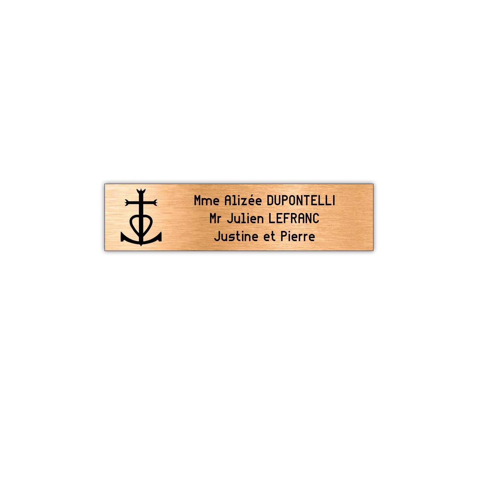 Plaque boite aux lettres Decayeux CROIX CAMARGUAISE (100x25mm) cuivre lettres noires - 3 lignes