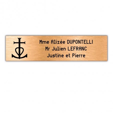 Plaque boite aux lettres Decayeux CROIX CAMARGUAISE (100x25mm) cuivre lettres noires - 3 lignes