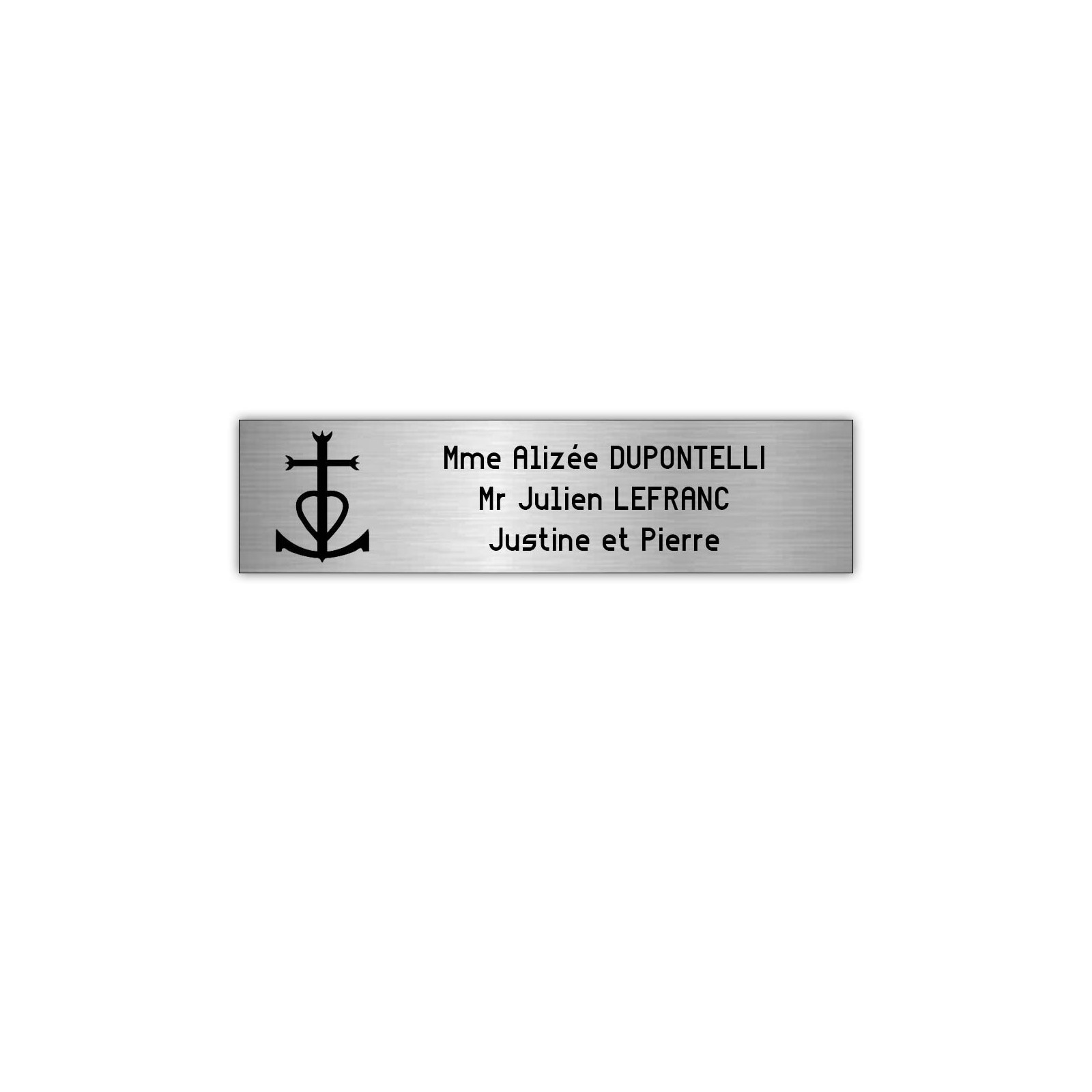 Plaque boite aux lettres Decayeux CROIX CAMARGUAISE (100x25mm) gris argent lettres noires - 3 lignes