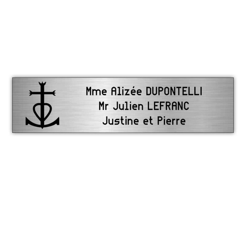 Plaque boite aux lettres Decayeux CROIX CAMARGUAISE (100x25mm) gris argent lettres noires - 3 lignes Plaque boite aux lettres Decayeux CROIX CAMARGUAISE (100x25mm) gris argent lettres noires - 3 lignes