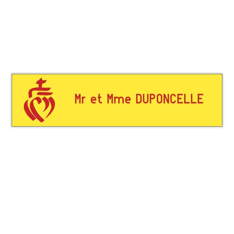 DECOHO Plaque Nominative Boîte Aux Lettres Decayeux - 100x25mm - Jaune Lettres Rouges - Croix Occitane - Gravure Laser 2 Lignes