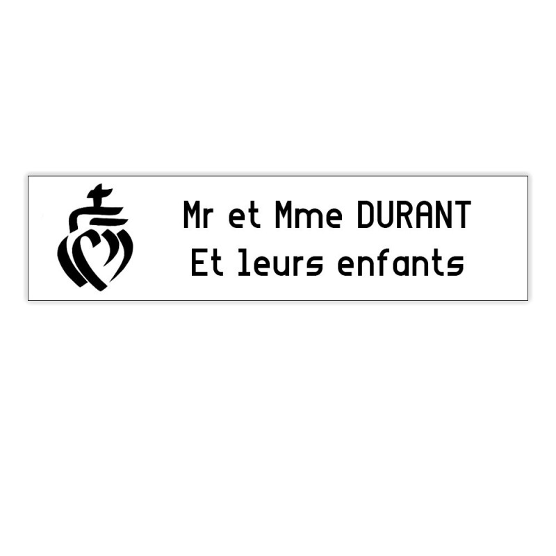 Plaque boite aux lettres Decayeux COEUR VENDEEN (100x25mm) blanche lettres noires - 2 lignes