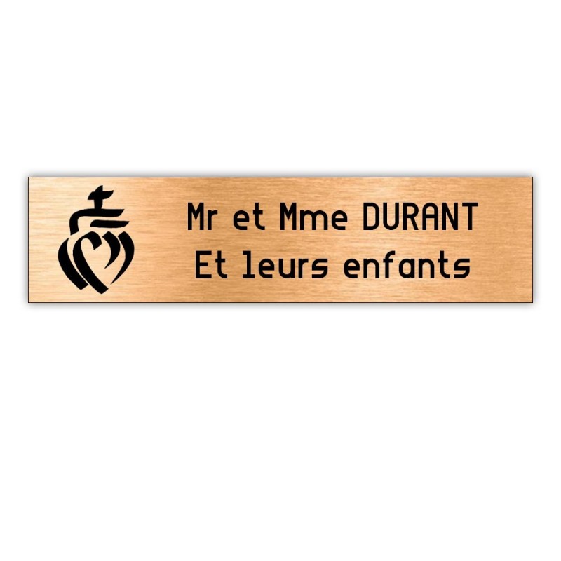 Plaque boite aux lettres Decayeux COEUR VENDEEN (100x25mm) cuivre lettres noires - 2 lignes