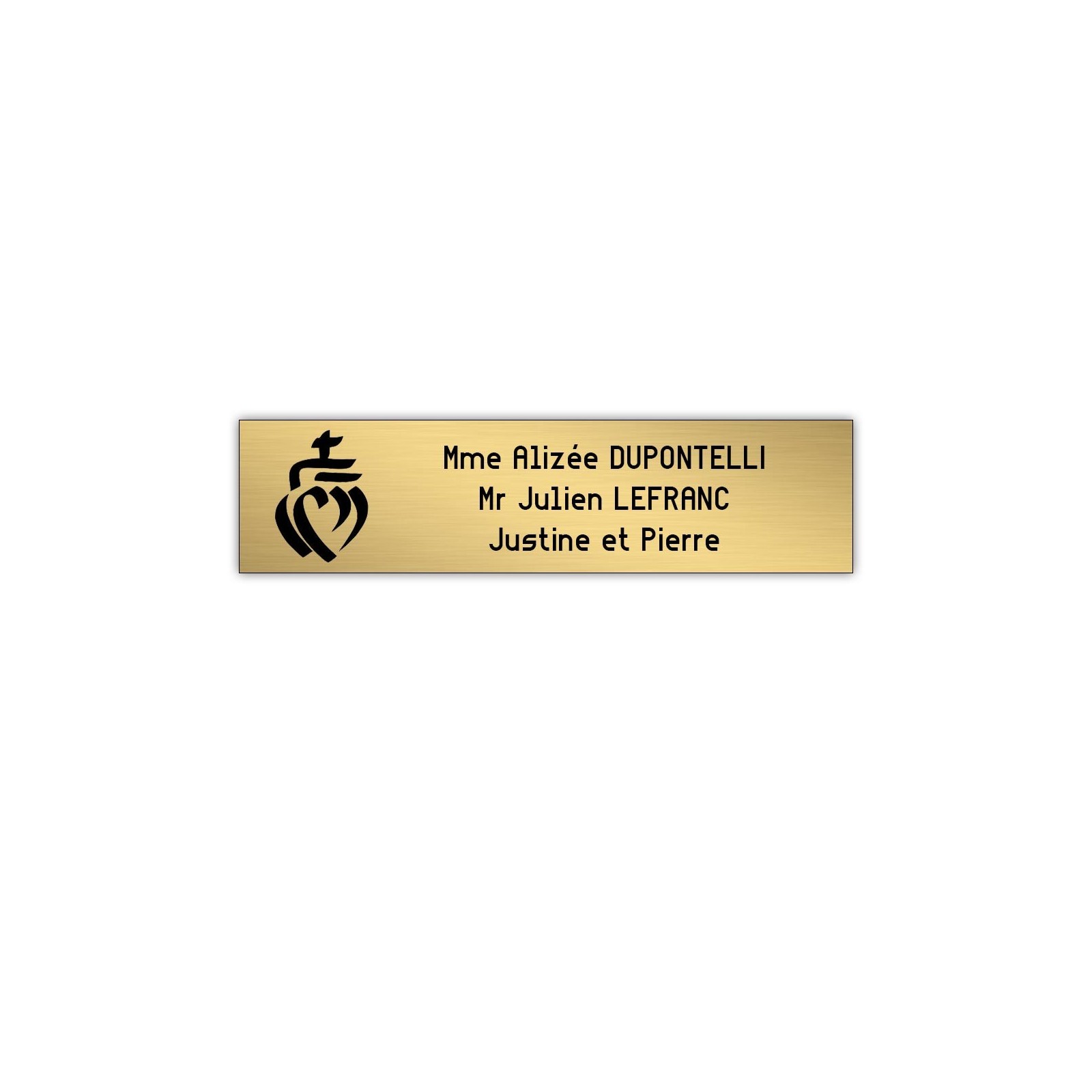 Plaque boite aux lettres Decayeux COEUR VENDEEN (100x25mm) or brossé lettres noires - 3 lignes