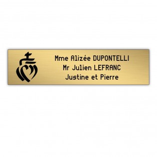 Plaque boite aux lettres Decayeux COEUR VENDEEN (100x25mm) or brossé lettres noires - 3 lignes