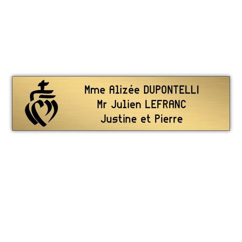 Plaque boite aux lettres Decayeux COEUR VENDEEN (100x25mm) or brossé lettres noires - 3 lignes