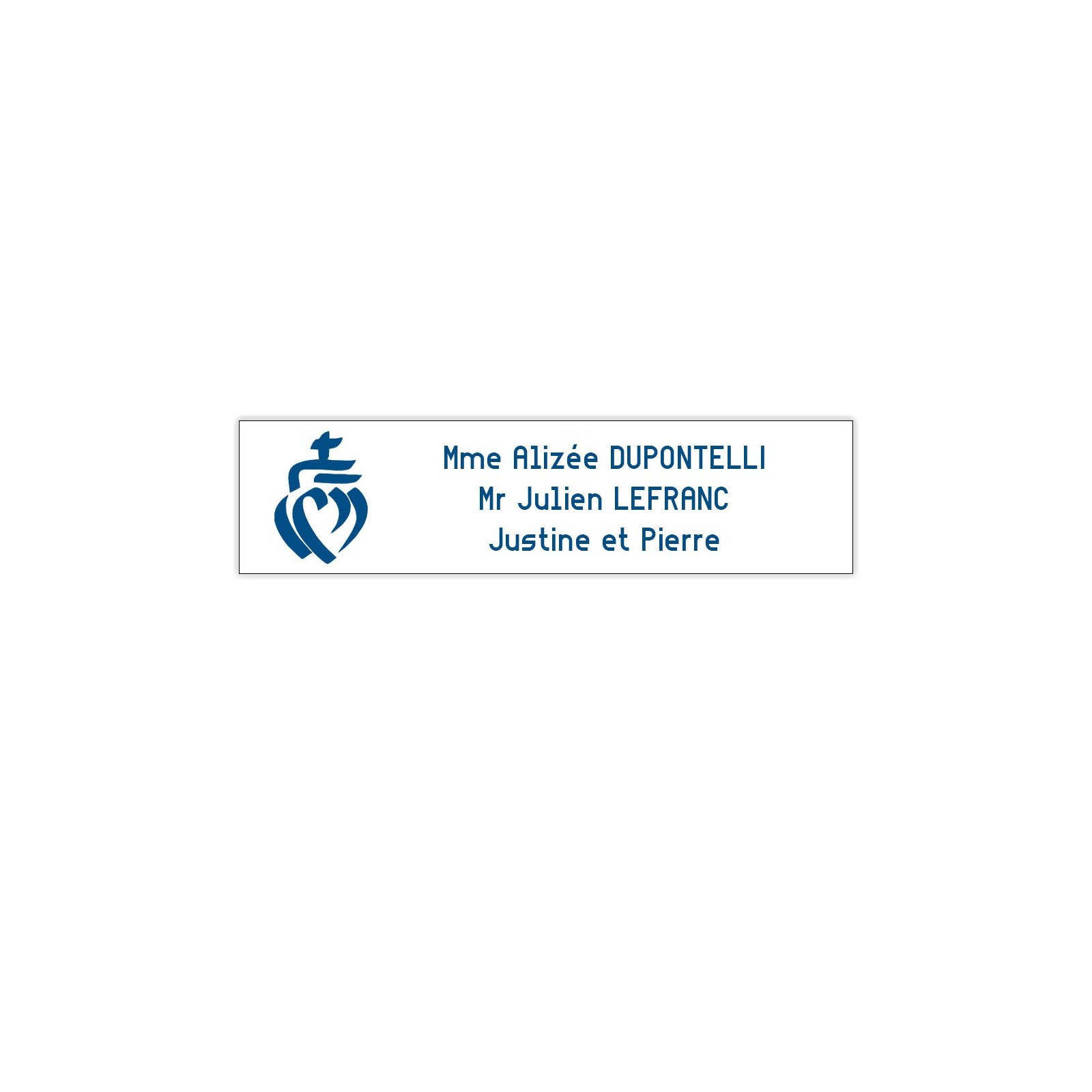 Plaque boite aux lettres Decayeux COEUR VENDEEN (100x25mm) blanche lettres bleues - 3 lignes