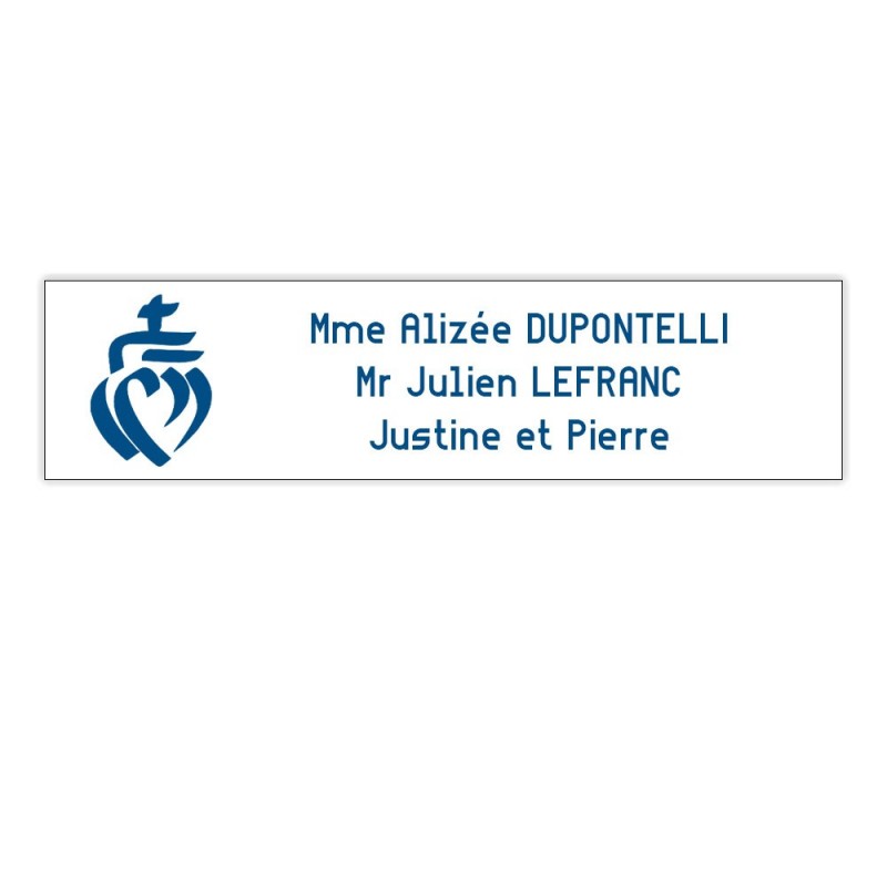 Plaque boite aux lettres Decayeux COEUR VENDEEN (100x25mm) blanche lettres bleues - 3 lignes Plaque boite aux lettres Decayeux COEUR VENDEEN (100x25mm) blanche lettres bleues - 3 lignes