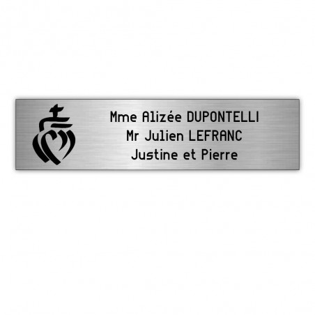 Plaque boite aux lettres Decayeux COEUR VENDEEN (100x25mm) gris argent lettres noires - 3 lignes