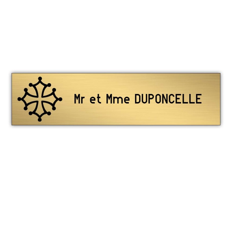 Plaque boite aux lettres Decayeux CROIX OCCITANE (100x25mm) or brossé lettres noires - 1 ligne