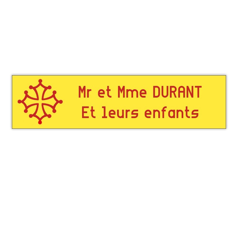 Plaque boite aux lettres Decayeux CROIX OCCITANE (100x25mm) Jaune lettres rouges - 2 lignes