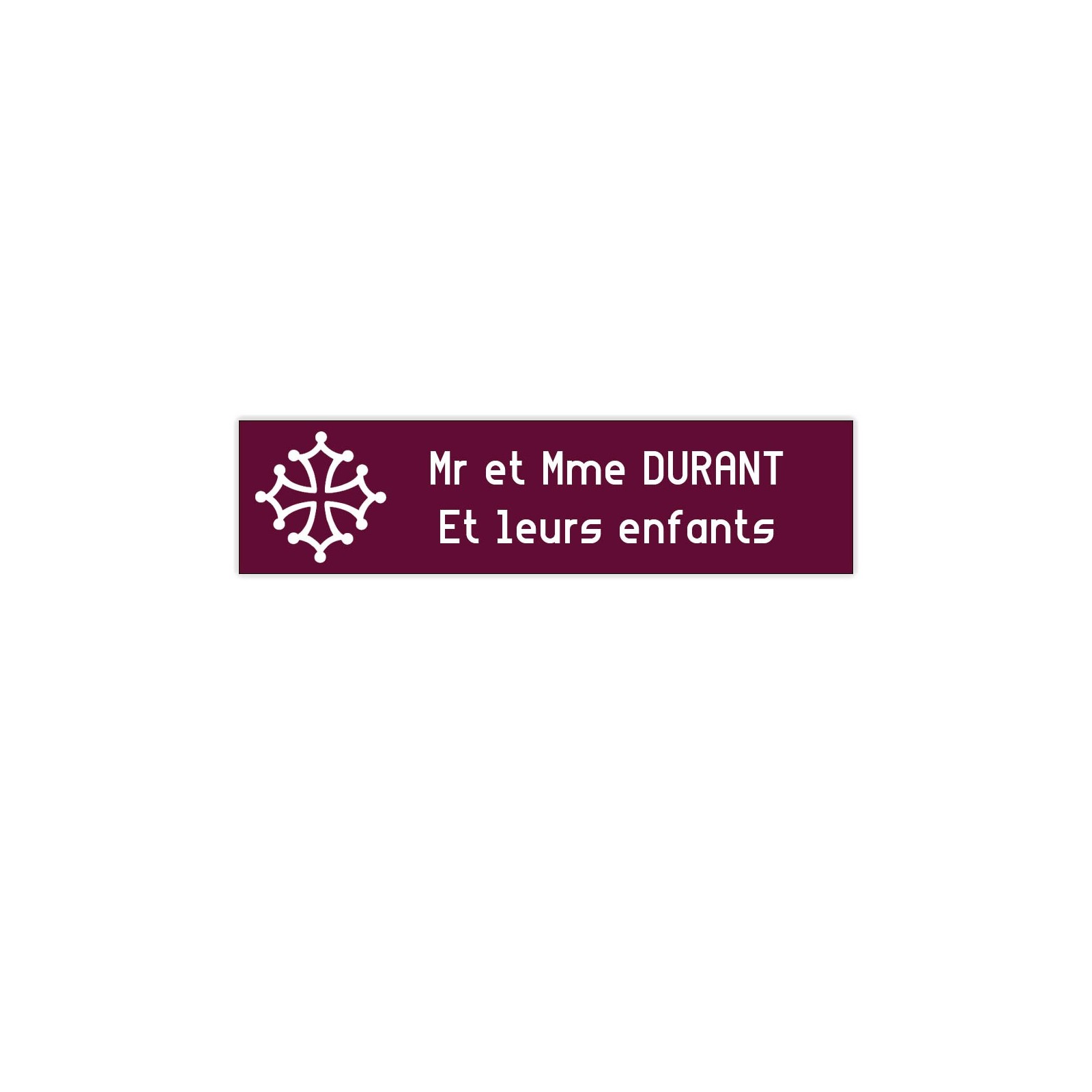 Plaque boite aux lettres Decayeux CROIX OCCITANE (100x25mm) bordeaux lettres blanches - 2 lignes