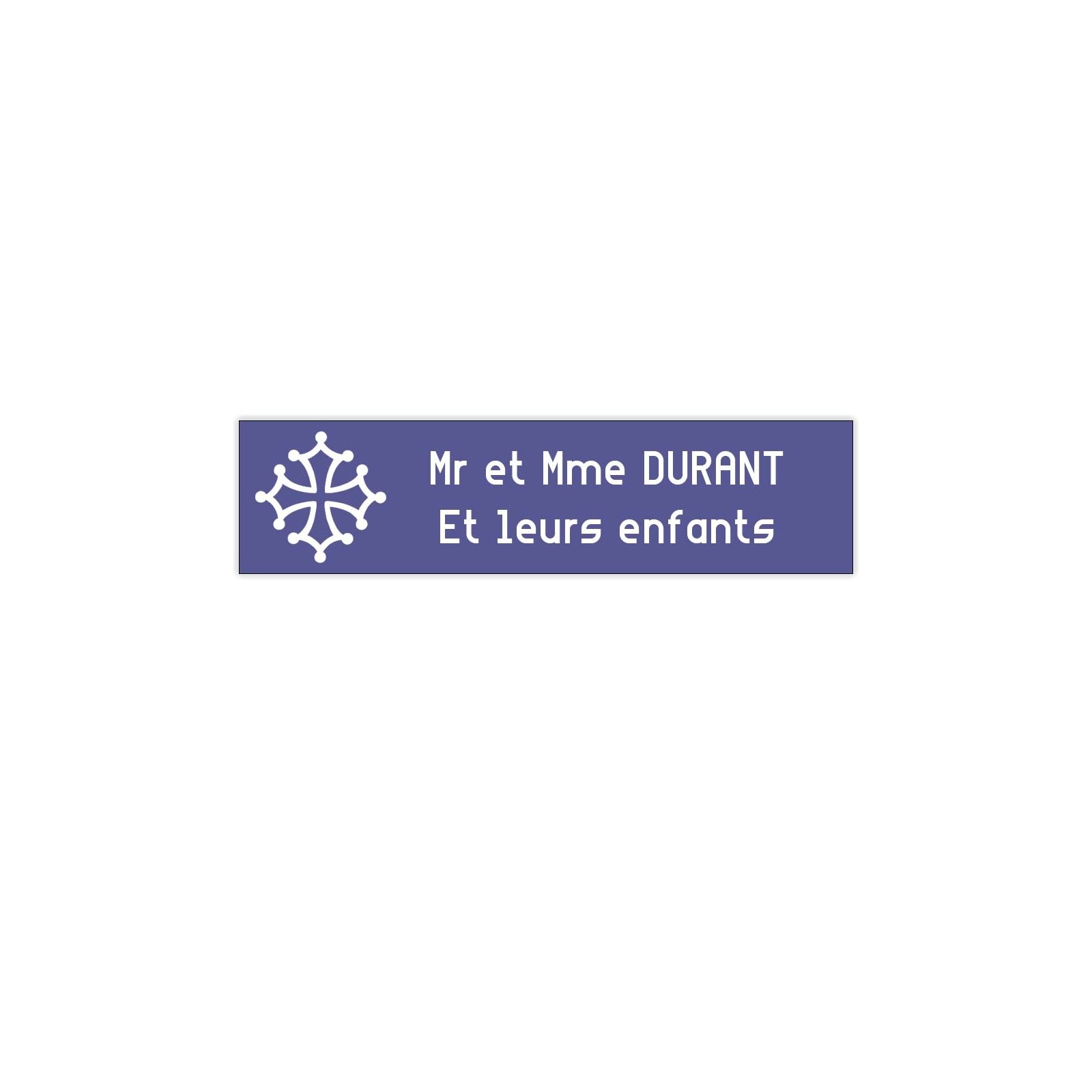 Plaque boite aux lettres Decayeux CROIX OCCITANE (100x25mm) violette lettres blanches - 2 lignes