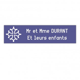 Plaque boite aux lettres Decayeux CROIX OCCITANE (100x25mm) violette lettres blanches - 2 lignes