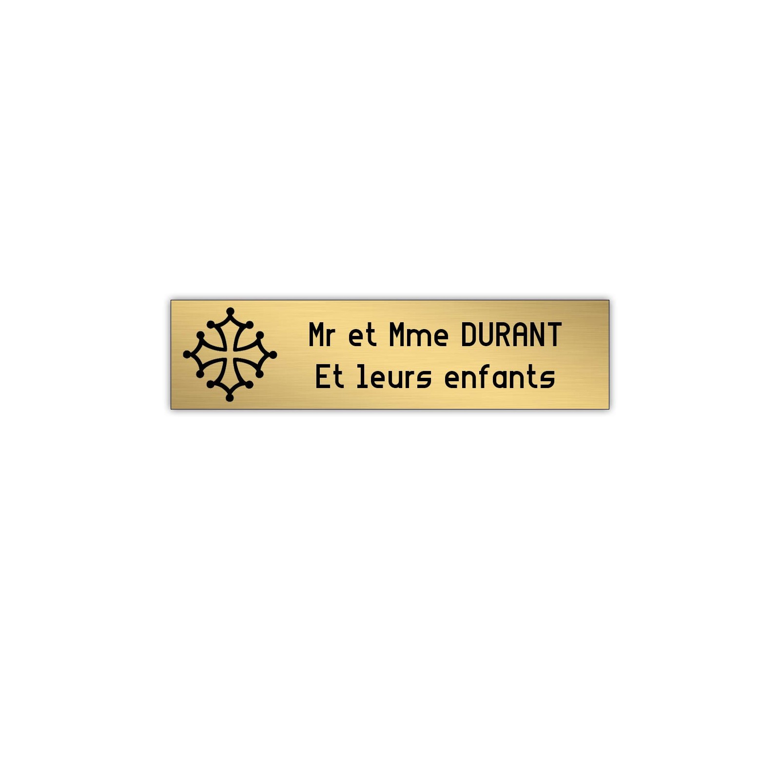 Plaque boite aux lettres Decayeux CROIX OCCITANE (100x25mm) or brossé lettres noires - 2 lignes
