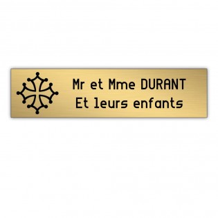 Plaque boite aux lettres Decayeux CROIX OCCITANE (100x25mm) or brossé lettres noires - 2 lignes