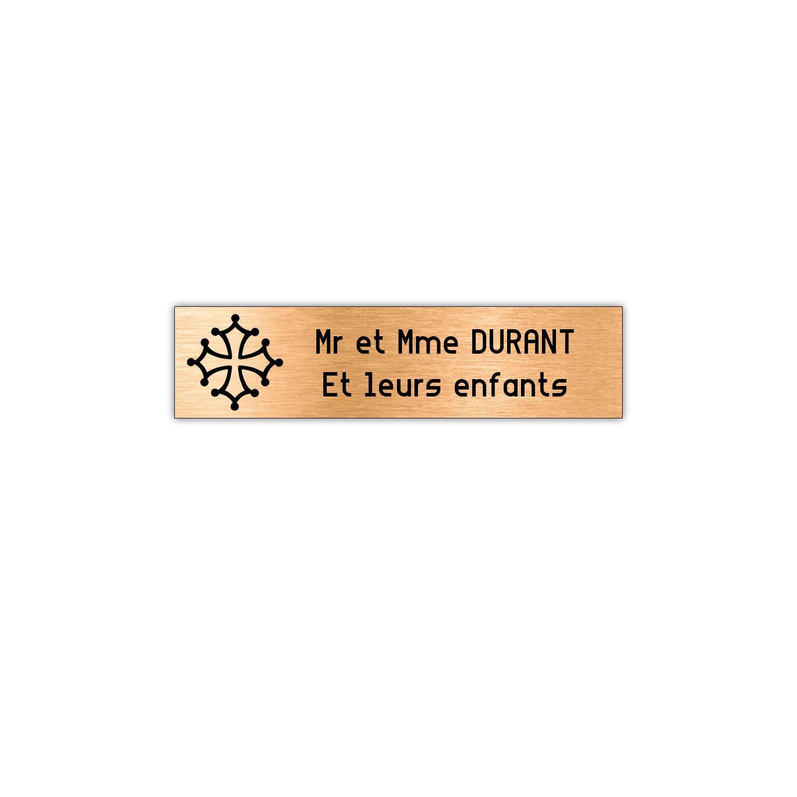 Plaque boite aux lettres Decayeux CROIX OCCITANE (100x25mm) cuivre lettres noires - 2 lignes