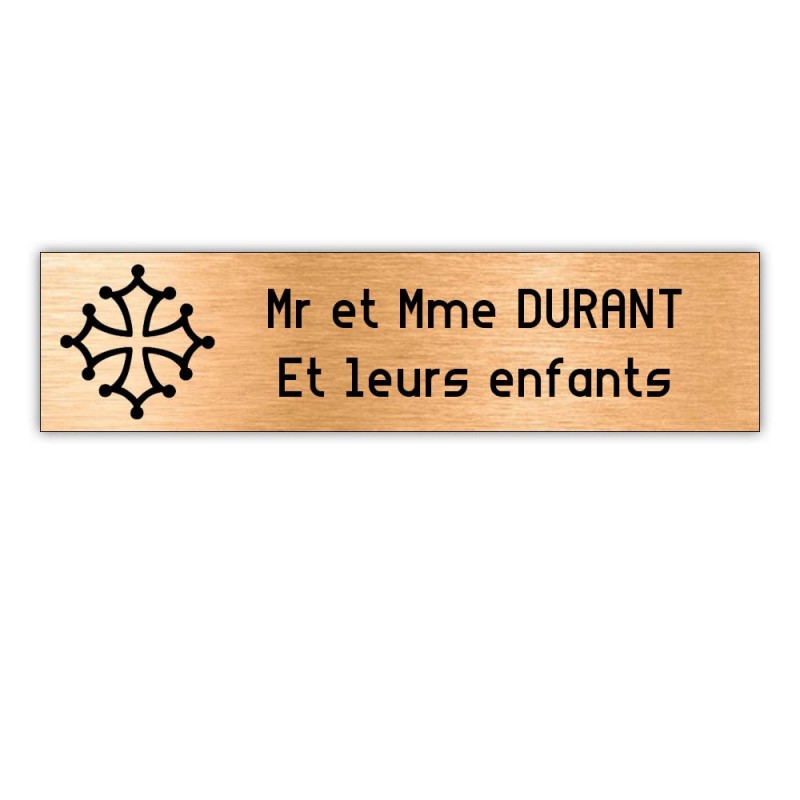 Plaque boite aux lettres Decayeux CROIX OCCITANE (100x25mm) cuivre lettres noires - 2 lignes