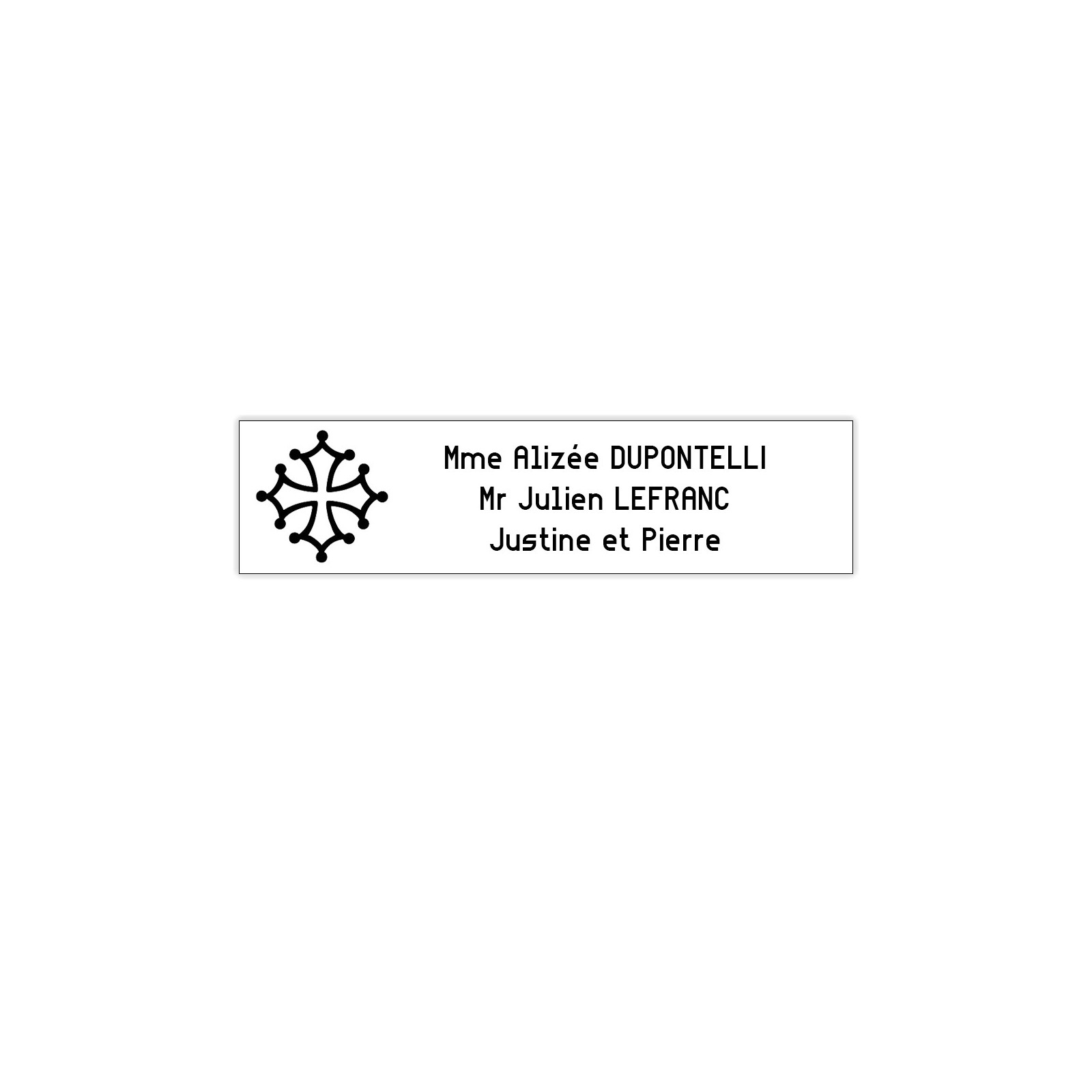 Plaque boite aux lettres Decayeux CROIX OCCITANE (100x25mm) blanche lettres noires - 3 lignes