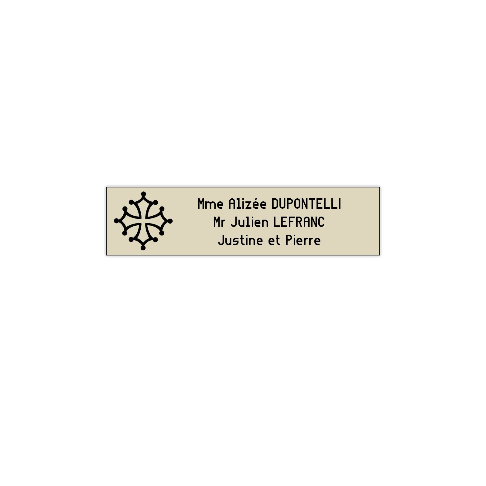 Plaque boite aux lettres Decayeux CROIX OCCITANE (100x25mm) beige lettres noires - 3 lignes