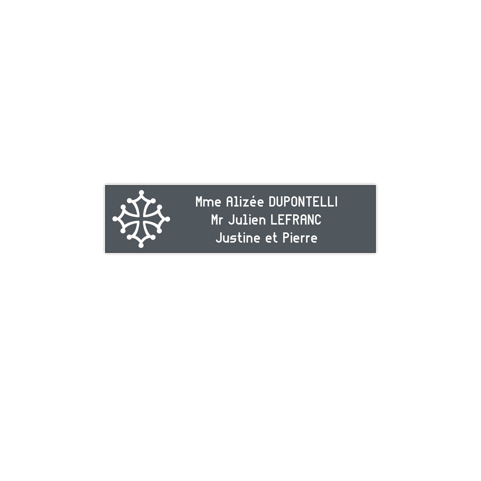 Plaque boite aux lettres Decayeux CROIX OCCITANE (100x25mm) grise lettres blanches - 3 lignes