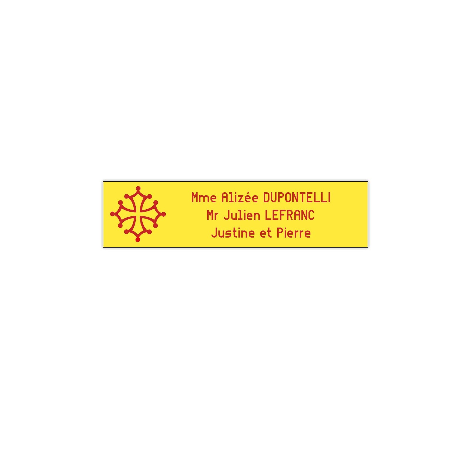 Plaque boite aux lettres Decayeux CROIX OCCITANE (100x25mm) Jaune lettres rouges - 3 lignes