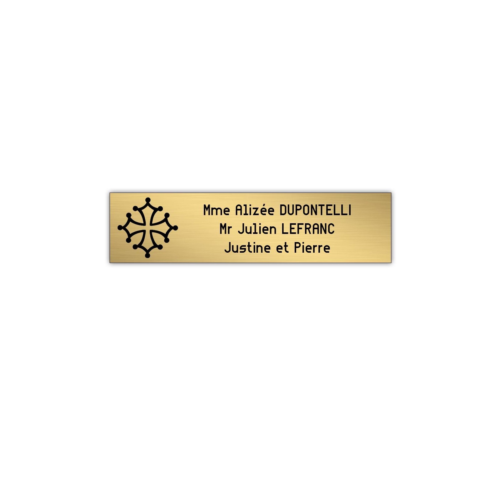Plaque boite aux lettres Decayeux CROIX OCCITANE (100x25mm) or brossé lettres noires - 3 lignes